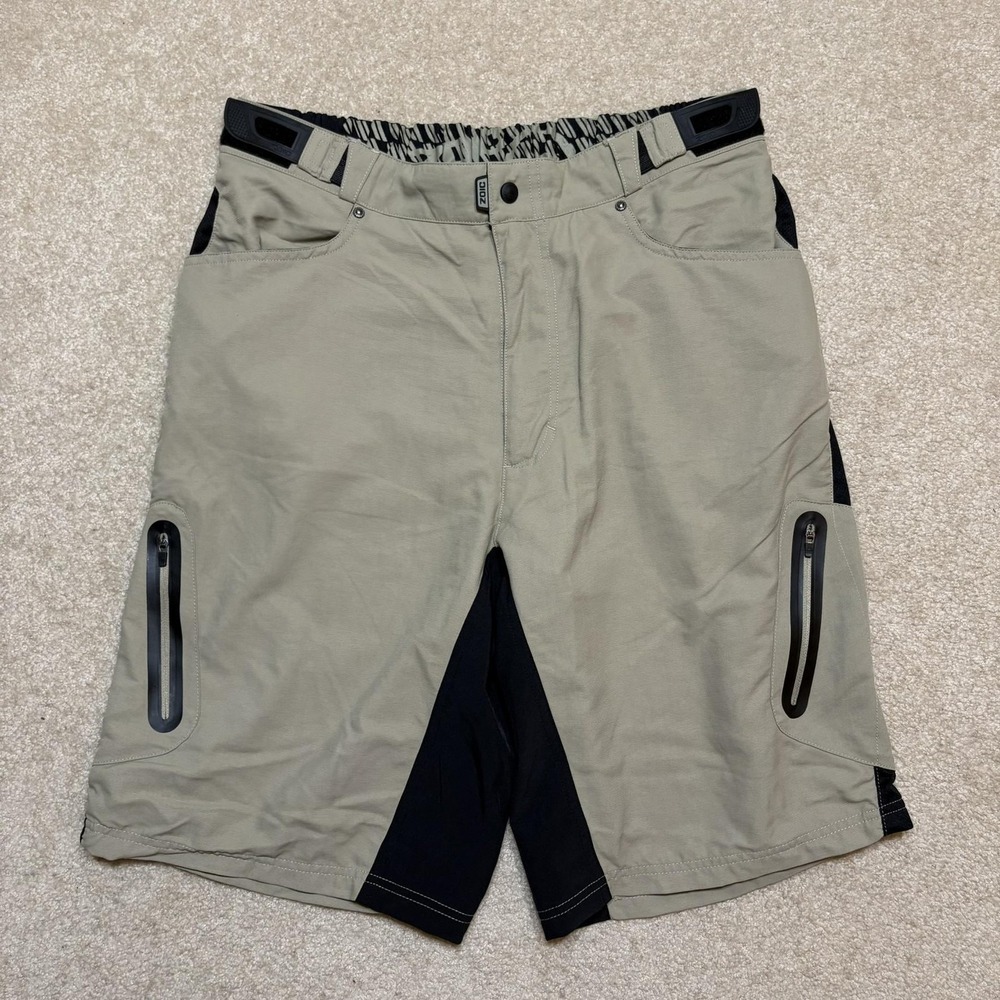 Zoic Biker Shorts Mens 2XL Beige Mountain Bike Zip Pocket Cycling Adj Waist Gorp